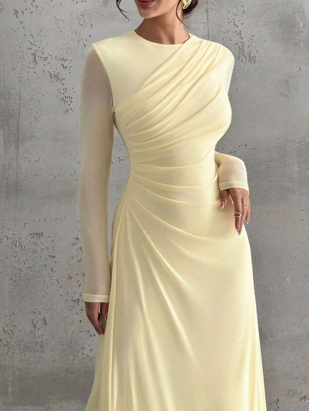 Light Yellow Elegant Women's Maxi Dress - Picture 3 of 7